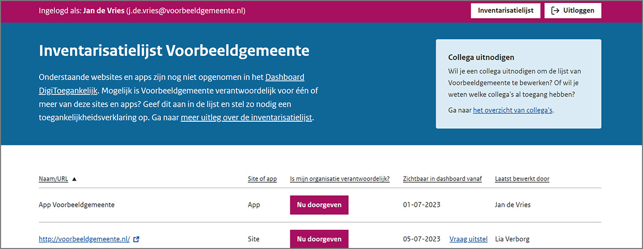 screenshot van een voorbeeld-inventarisatielijst